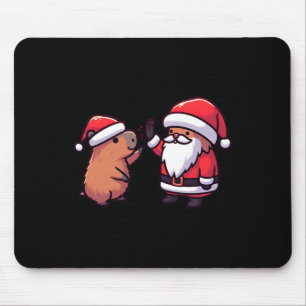 Cute Capybara And Santa Claus High Five Christmas  Mouse Pad