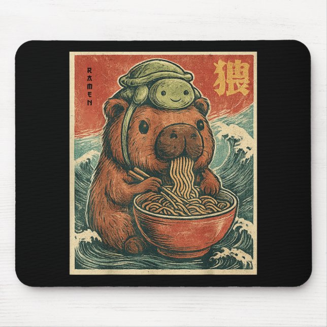 Cute Capybara And Turtle Backpack Ramen Kawaii Cap Mouse Pad (Front)