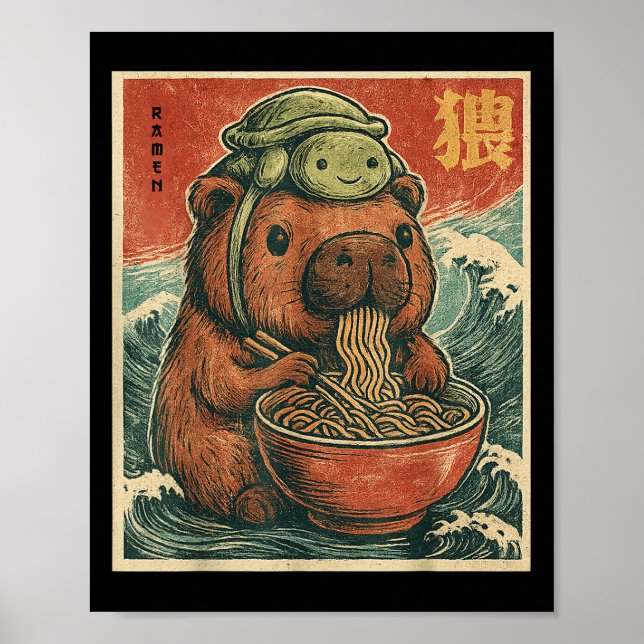 Cute Capybara And Turtle Backpack Ramen Kawaii Cap Poster (Front)