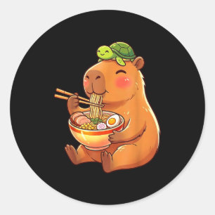 Cute capybara and turtle backpack ramen kawaii classic round sticker