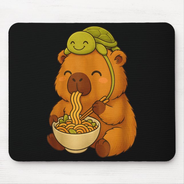 Cute Capybara and Turtle Backpack Ramen Kawaii Mouse Pad (Front)