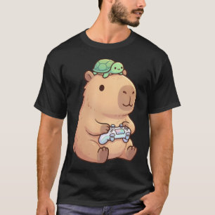 Cute Capybara Anime Gamer Turtle Funny Kawaii T-Shirt