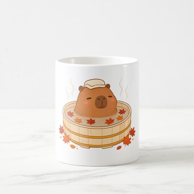 Cute Capybara Autumn Onsen Maple Leaf Mug (Center)