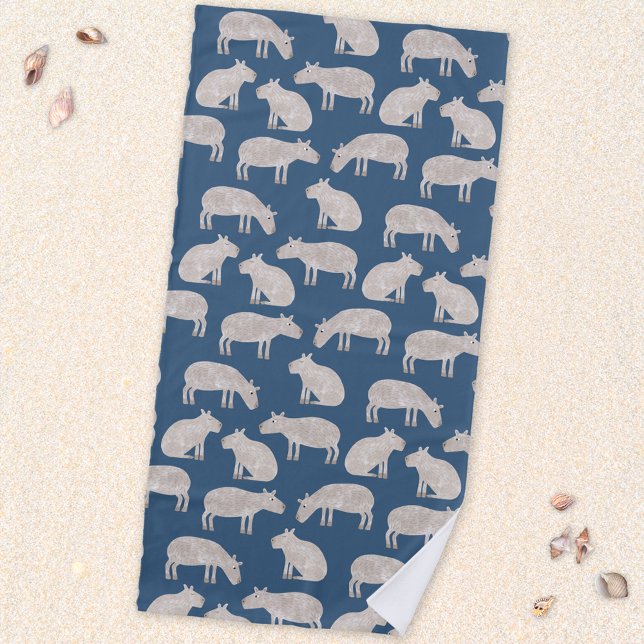 Cute Capybara Beach Towel (Fun Capybara pattern beach towel)