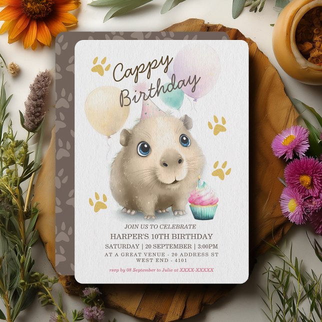 Cute Capybara Birthday Invitation (Say “Cappy Birthday!” with the cutest party invite ever! )