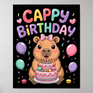 Cute capybara birthday party girl kids animal poster
