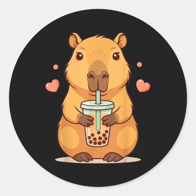 Cute Capybara Boba Tea Bubble Rodent Women Teen Gi Classic Round Sticker (Front)