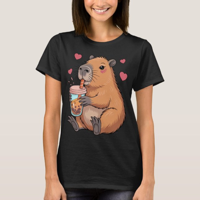 Cute Capybara Boba Tea Bubble T-Shirt (Front)