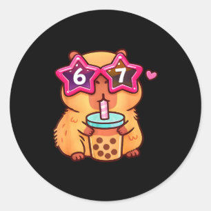 Cute capybara bubble tea lover 6 7 meme kawaii classic round sticker