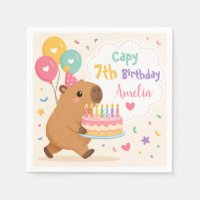 Cute Capybara Capy 7th Birthday Pink Girl Name