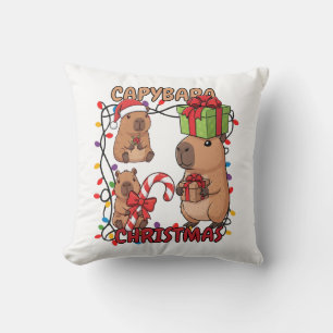 Cute Capybara Christmas Lights Festive Party Cushion