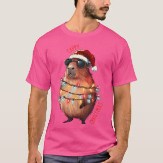 Cute Capybara Christmas Lights With Sunglass Anima T-Shirt