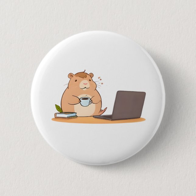Cute Capybara Coder Coffee Laptop Design 6 Cm Round Badge (Front)