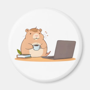 Cute Capybara Coder Coffee Laptop Design Magnet