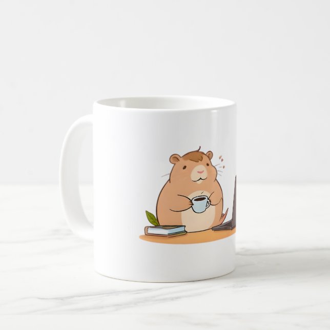 Cute Capybara Coder Coffee Laptop Design Mug (Front Left)