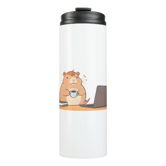 Cute Capybara Coder Coffee Laptop Design Thermal Tumbler (Front)