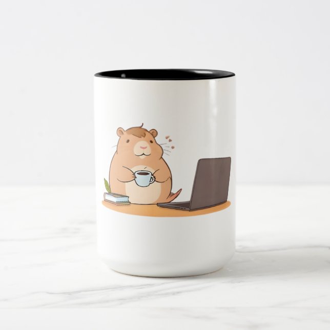 Cute Capybara Coder Coffee Laptop Design Two-Tone Coffee Mug (Center)