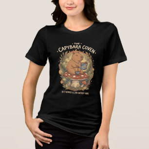 Cute Capybara Coven Tea Party Mushroom Witchy Tri-Blend Shirt