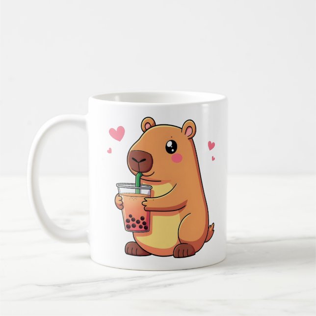 Cute Capybara Drinking Boba Bubble Tea Women Girls Coffee Mug (Left)