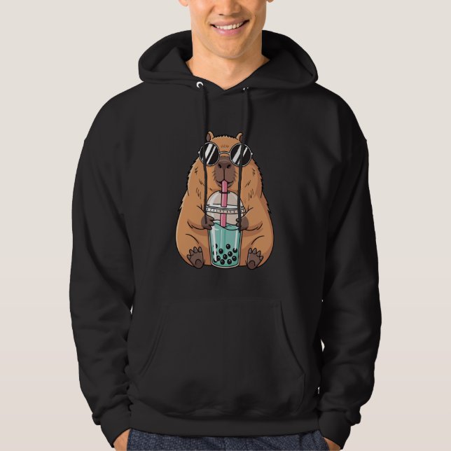 Cute Capybara Drinking Boba Kawaii Bubble Tea Anim Hoodie (Front)