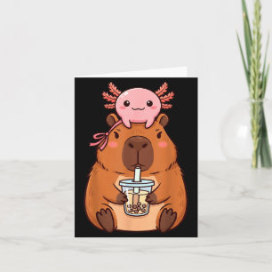 Cute Capybara Drinking Boba Tea Graphic Art Card