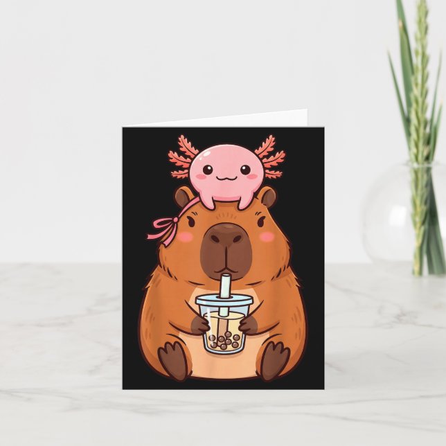 Cute Capybara Drinking Boba Tea Graphic Art Card (Front)