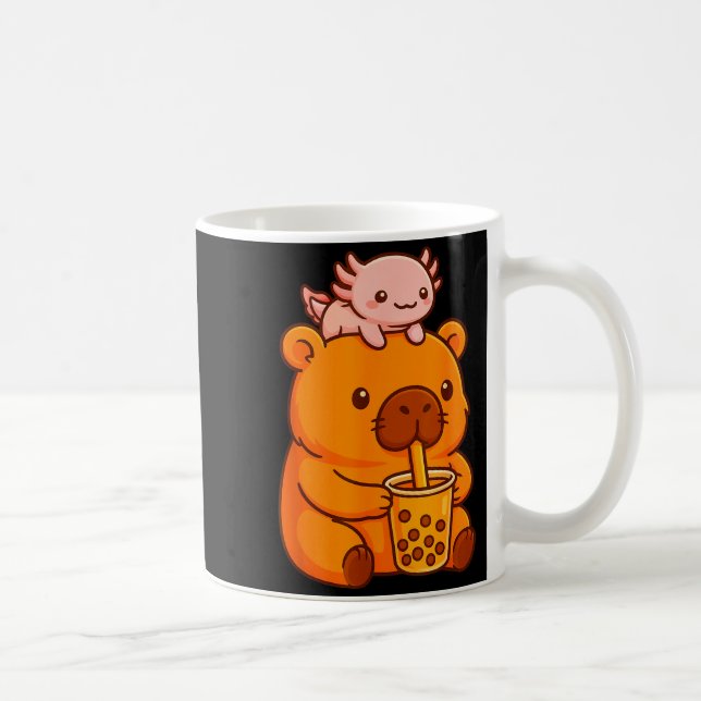 Cute Capybara Drinking Bubble Tea And Axolotl Kawa Coffee Mug (Right)