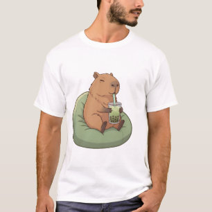 Cute Capybara Drinking Matcha Boba Tea Kawaii Gift T-Shirt