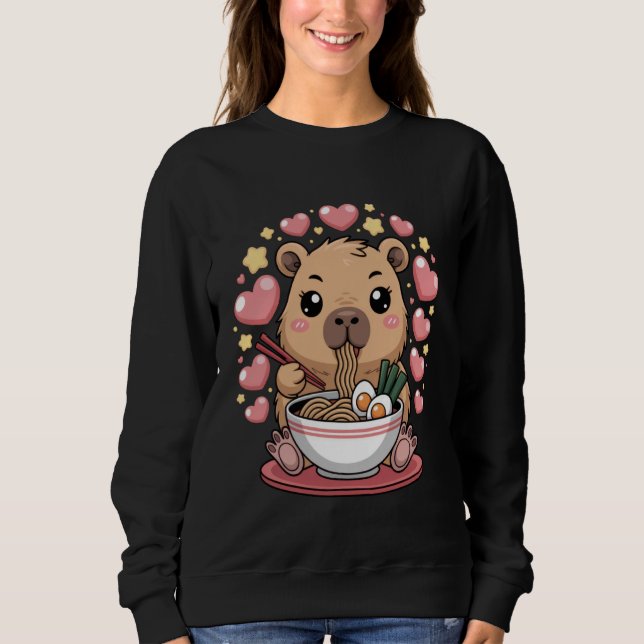 Cute Capybara Eating Noodles for Food Lovers Anime Sweatshirt (Front)