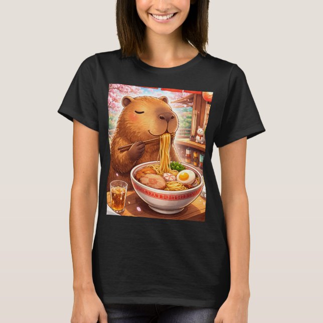 Cute Capybara eating Ramen T-Shirt (Front)