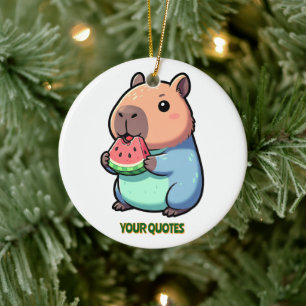 Cute Capybara Eating Watermelon Ceramic Ornament