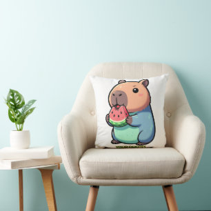 Cute Capybara Eating Watermelon Cushion