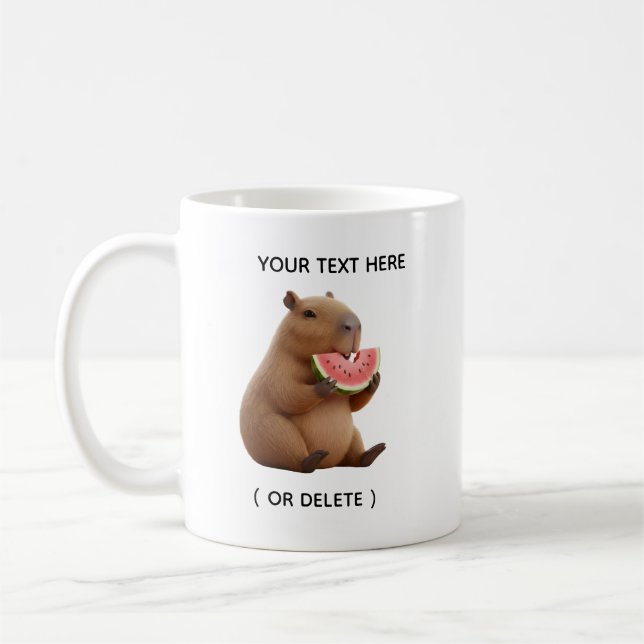 Cute Capybara Eating Watermelon Personalised Mug (Left)
