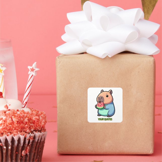 Cute Capybara Eating Watermelon Square Sticker (Party)