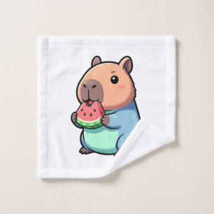 Cute Capybara Eating Watermelon Wash Cloth