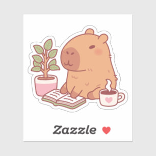 Cute Capybara Enjoying A Good Read And Coffee