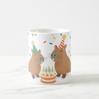 Cute capybara family celebrating birthday coffee mug