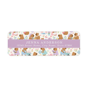Cute Capybara Floral Background Address Label Return Address Label