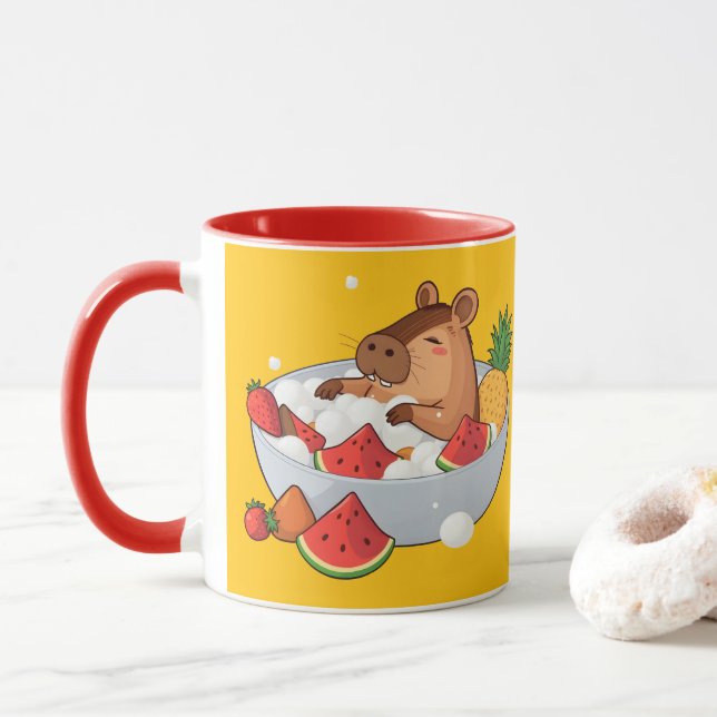 Cute Capybara Fruit Bath Spa Day Kawaii Animal Ill Mug (With Donut)