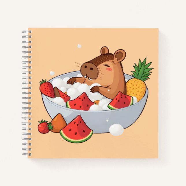 Cute Capybara Fruit Bath Spa Day Kawaii Animal Ill Notebook (Front)