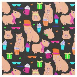 cute capybara funny animal black  fabric