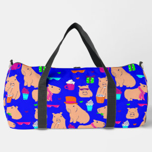 cute capybara funny animal blue duffle bag