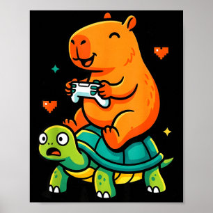 Cute Capybara Gamer Anime Turtle Funny Kids Poster