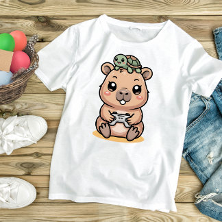 Cute Capybara Gamer Anime Turtle Kawaii Gaming  T-Shirt