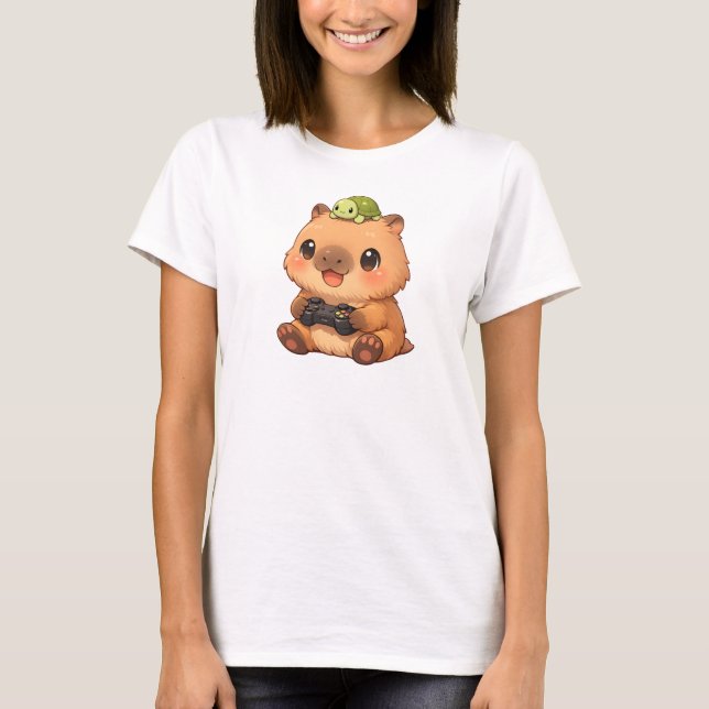 Cute Capybara Gamer Anime Turtle Kawaii Gaming  T-Shirt (Front)