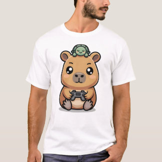 Cute Capybara Gamer Anime Turtle Kawaii Gaming  T-Shirt