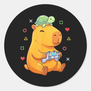Cute Capybara Gaming Turtle Funny Gamer Boy Kids Classic Round Sticker