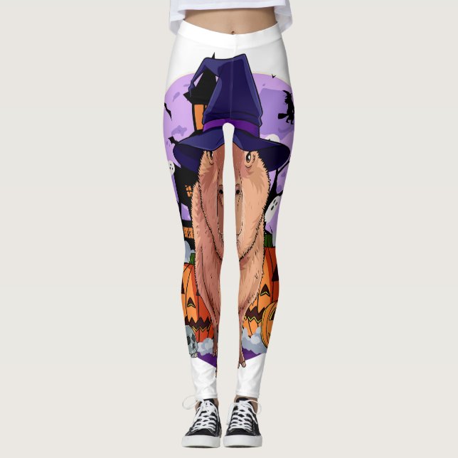 Cute Capybara Halloween Witch Pumpkin Sweatshirt Leggings (Front)