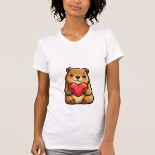 Cute Capybara Holding Heart Kawaii Capybara  T-Shirt