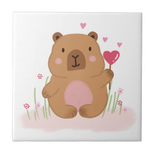 Cute Capybara Hot Air Balloon Pink Baby Nursery Ceramic Tile